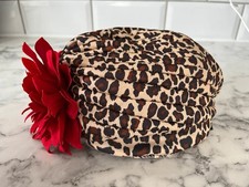 Rosa Rosa Leopard Print Turban Hat with Red Flower – Retro / Pin-Up Style