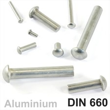 Solid Aluminium Round Head Rivets DIN 660 Dia 2mm 2,5mm 3mm 4mm 5mm 6mm Dome Pan