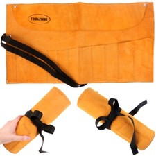 SUEDE LEATHER TOOL ROLL 12 Pocket Spanner Wrench Pouch Wallet Hide Bag Chisel UK