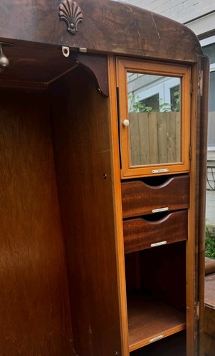 Vintage brown wood wardrobe - brown,
