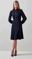 BNWT LK Bennett Mira Navy Crepe Long Sleeve Tea Dress Size UK 12 RRP £329