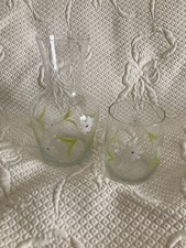 Vintage Glass Bedside Water Carafe and Tumbler Handpainted