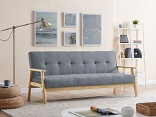 Grey Fabric Sofa Bed 3 Seater Light Wooden Frame Scandinavian Sofabed