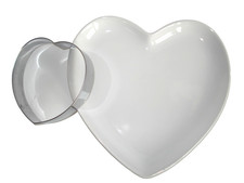 HEART shaped white ceramic plate 7"x7" with heart shaped egg cake cutter