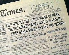 THE WHITE HOUSE President Herbert Hoover Christmas Eve FIRE 1929 NYC Newspaper