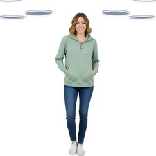 Ex Fat Face Women's Hoodie Green Henley Button Cotton Long Sleeve (Defect)
