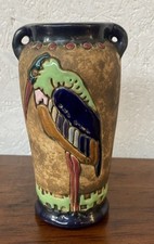 Vintage Pottery Vase with bird kingfisher Austrian Amphora Campina Ceramic