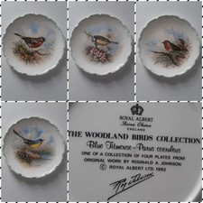 ROYAL ALBERT WOODLANDS BIRDS PLATES COLLECTION BONE CHINA SET  X4   1982  VGC