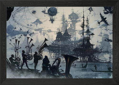 Steampunk cityscape with - cityscape,