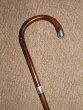 Antique Petite Teachers Cane - Crook Handle & Hallmarked 1912 Silver Furnishings