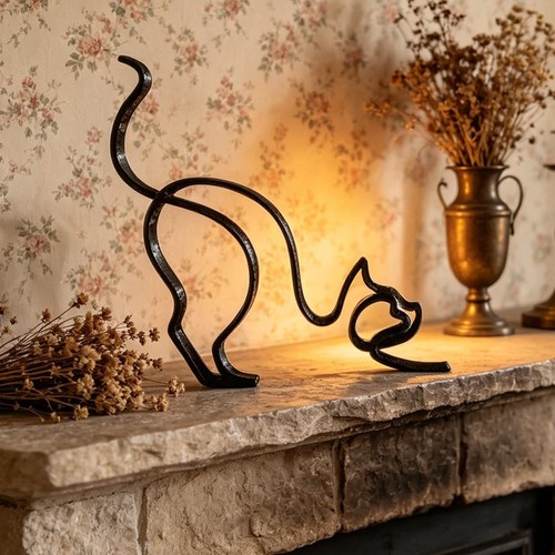 Black wire cat sculpture - cat,