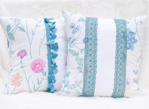 Pair floral cotton cushion - of,