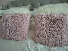 Dunelm 2 Pink Cushions  43 X 43cm Chenille Twist Mongolian Style With Inner Pads