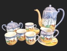 Antique Japanese Luster Ware Coffee Or Tea Set Hand Painted, Noveltic. Very Fine