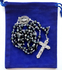 ROSARY   Black Crystal Rosary    Genuine Italian Crystal    6mm x 8mm Beads