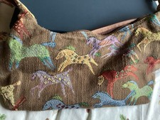 LAUREL BURCH TAPESTRY HAND BAG RUNNING HORSES DESIGN BOHO STYLE