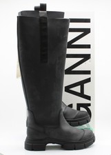 GANNI CHUNKY WOMENS KNEE HIGH RUBBER BOOTS UK 4 EU 37 BLACK RRP £315 AD