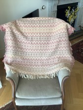 RARE lightweight Welsh Tapestry double cloth throw hand fringed ,  reversible