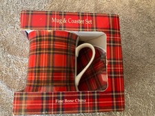 Stewart Tartan Ceramic Mug  And Coaster Set Leonardo By Lesser & Pavey, Boxed