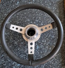 Vintage Classic Mini 13.5” Steering Wheel 3 Spoke Black Leather & Boss Cooper 