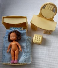 Vintage 1970s Pedigree Matilda Doll, Bed, Bedding, Dressing Table & Mirror Stool