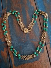 Vintage Amazing Pekin Glass Gold Tone Statement Necklace Unsigned Haskell?