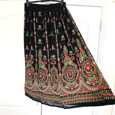 Womens Black Colourful Boho Hippie Festival Maxi Skirt Gypsy Sequins Drawstring