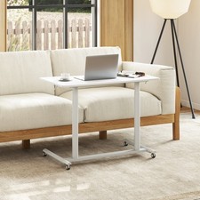Rolling Laptop Desk Portable Computer Workstation w/Lockable Wheels-White