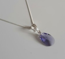 New 925 Sterling Silver and Tanzanite crystal 16mm Pear Drop Necklace