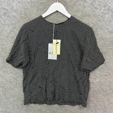 Vintage Aquascutum Blouse Womens Medium Black Marta Silk Top Polka Dot 90s NWT