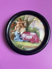 Antique Porcelain Hand Painted Ceramic Ebony Framed Greek Mythology Wall Plaque