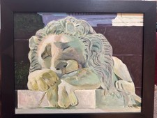 painting of a sleeping Lion on canvas, Canova Lion large painting framed