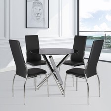 Glass Dinning Table & 2/4 Chairs Set Cafe/Kitchen/Bistro Tripod Table 2/4 Seater