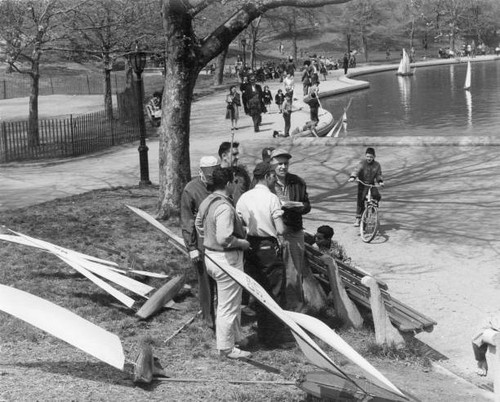 Model boats lying grass - on,