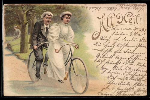Lithograph couple riding - lithograph,
