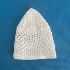 WHITE COTTON HANDMADE KHALEEJI KUFI,CAP ISLAMIC HAT