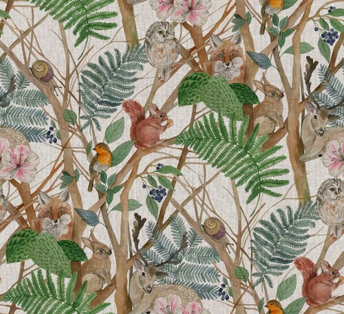 Woodland creatures linen look - woodland,