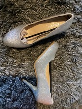 BNIB New Women’s Silver Glitter Stiletto High Heel Court Shoes UK6 EU39