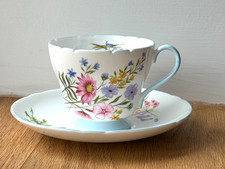 Shelley  wild flowers Tea cup saucer  fluted rim fine bone china