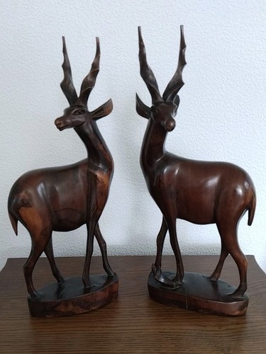 Pair elegant gazelle wooden - pair,