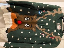 Primark Christmas Jumper. Reindeer design with bells and Pom Pom nose. 
