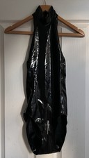 Black Latex Leotard Swimsuit 2 Way Zip Halter Neck, Size 8 / S