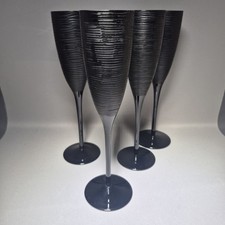 4x Artisan Flute 6.5oz Wine Black Champagne Glasses Stemware Collection 200ml