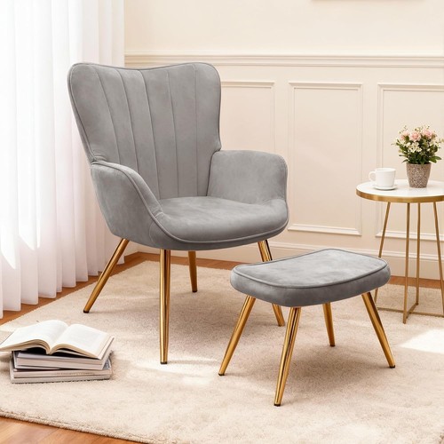 Modern armchair with footstool - armchair,