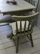 VINTAGE UPCYCLED  HANDPAINTED RUSTIC ANNIE SLOAN CHATEAU GRAY TABLE AND 4 CHAIRS