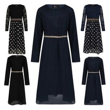 Girls Maxi Dress Polka Dot Diamante Belt Long Sleeve Holiday Fancy Abaya Islamic