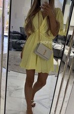 Yellow ZARA Satin Mock Wrap Kaftan Tunic Dress S 10 bloggers fave!