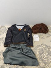 Harry Potter Girls Hermione Fancy Dress with Wand and Wig Black 5-6 Years