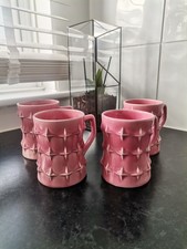 Casa Pupo Portugal Rare Pink Glaze Ceramic Mugs x 4 Vintage Art Deco Cups