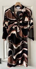joseph ribkoff dress 10 black brown abstract stripe tunic shirt buckle details